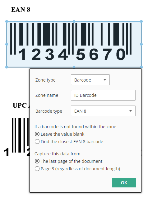 Draw a box around the barcode you want to capture. Barcode
