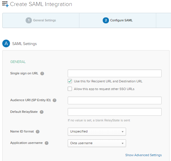 Create SAML Integration page
