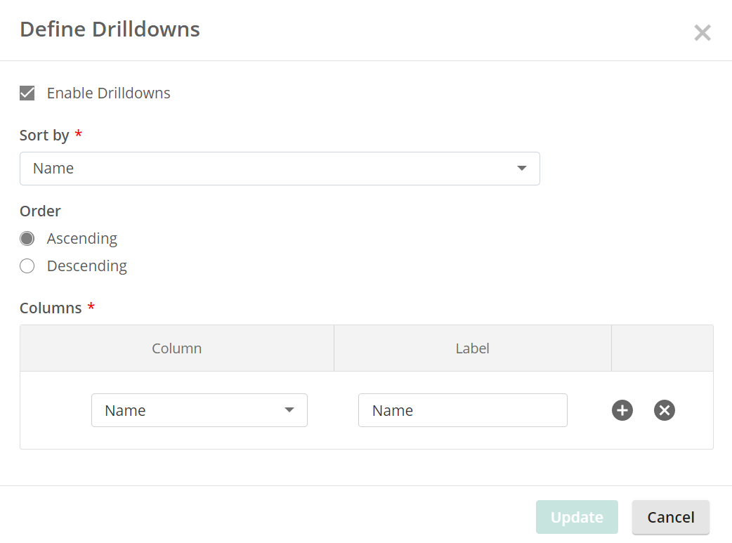 Define Drilldown dialog box