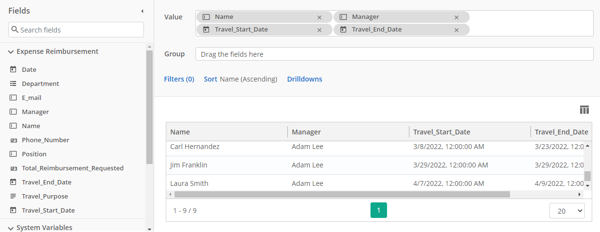 Example of a custom report