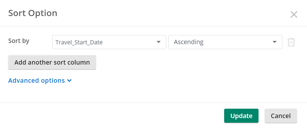 Sort Option dialog box