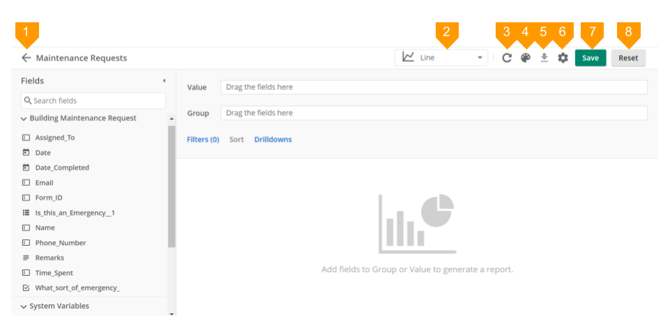 Custom report builder user interface