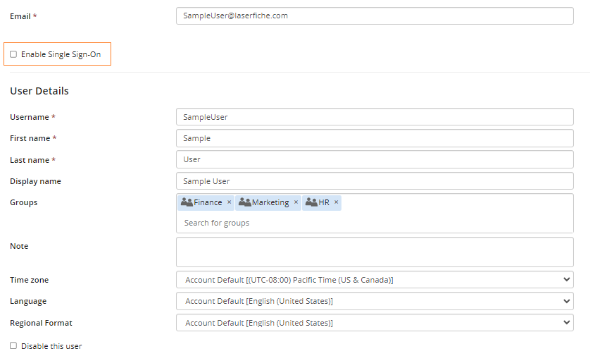 The Enabled Single Sign-On option
