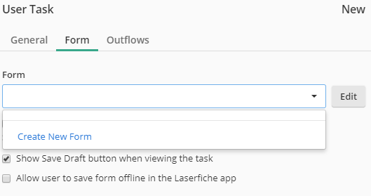 Form tab in a User Task