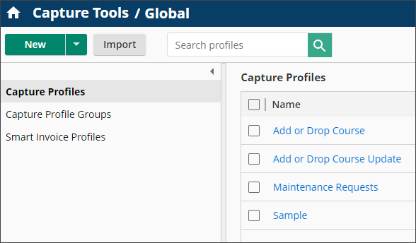 Click Import to import a capture profile. Import Button
