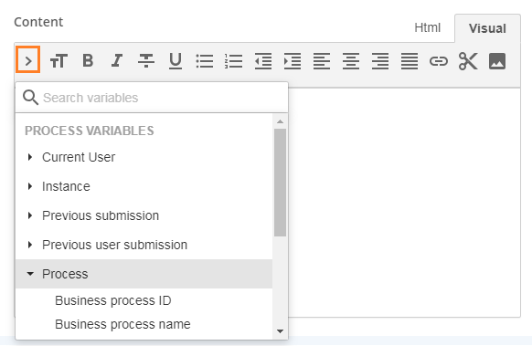 Inserting variables in the rich-text editor.
