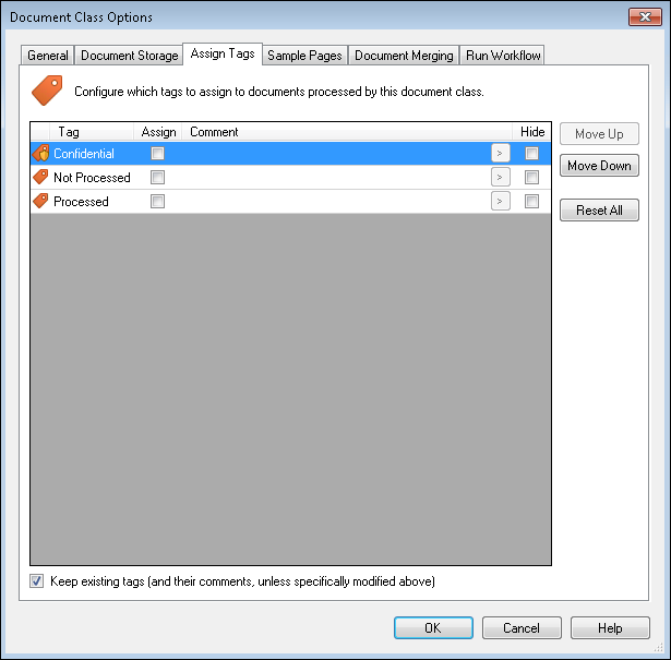 Document Class Tags options