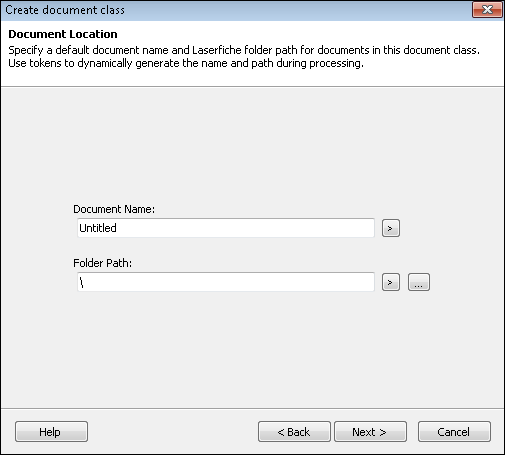 Document Location step in the Full Document Class Creation wizard