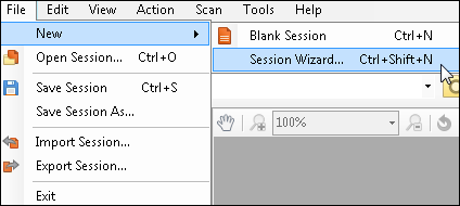 New Session Wizard from File menu New Session Wizard from File menu