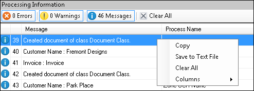 Processing Information Pane Context Menu Processing Information Pane Context Menu
