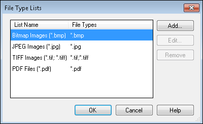"Manage File Type lists" lets you configure the file types to retrieve File Type Lists