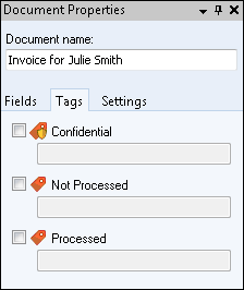 Assigned tags in the Document Properties tasks pane
