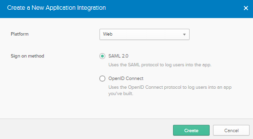 Create a New Application Integration dialog box