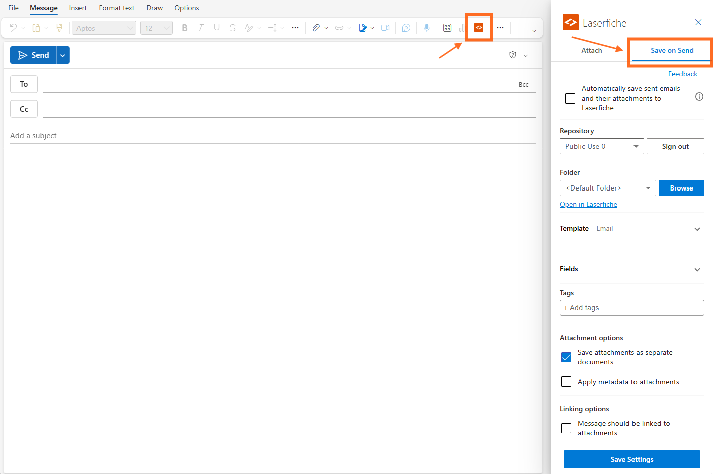 Outlook Add-in Save on Send settings Example of a successful redirect page