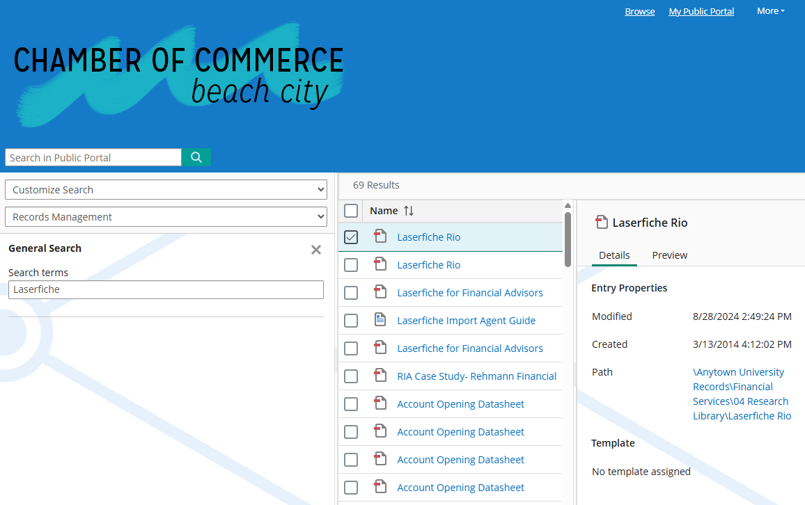 Example Public Portal page