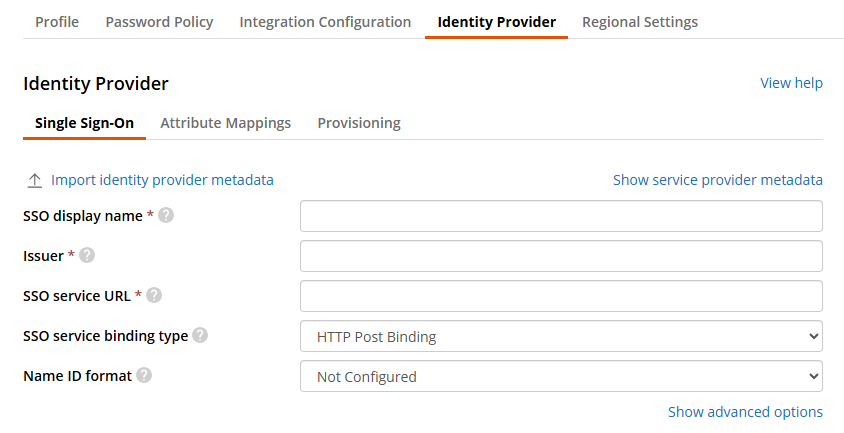 Identity Provider tab