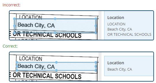 Example Zone Capture When drawing or resizing zones, make sure the boundary does not touch any unwanted text.