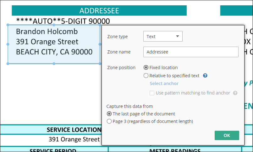 Select how you want the text captured. Configure Zone